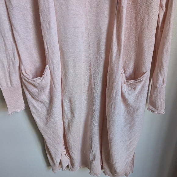 DONNA KARAN Soft Pink Feminine Open Front Long Lined Linen Cardigan Size Medium - Picture 4 of 11